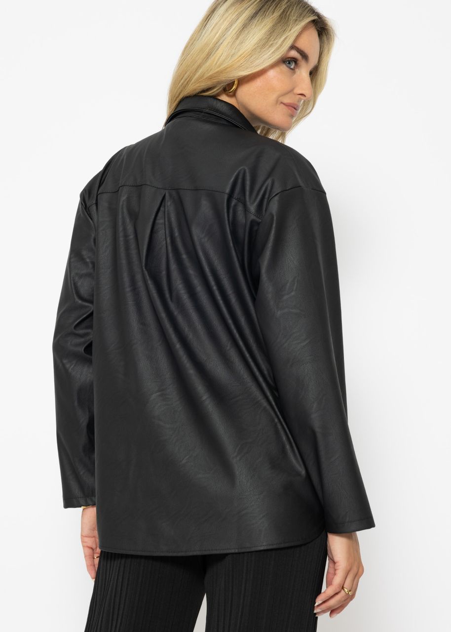 Casual faux leather blouse jacket - black