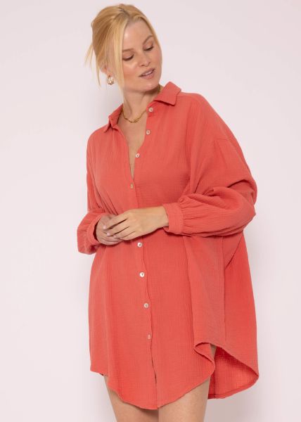 Muslin blouse oversize, lobster red