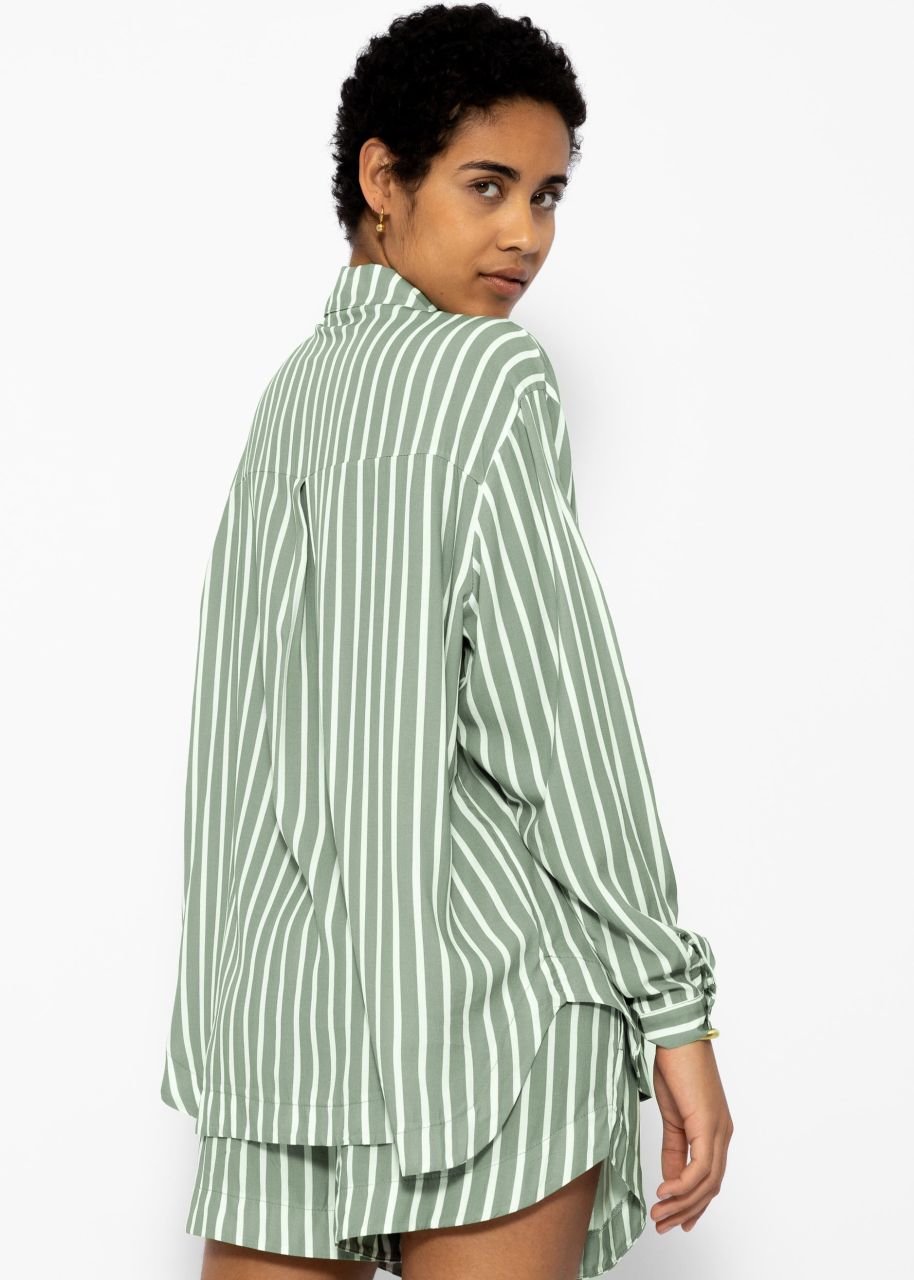 Striped viscose blouse shirt - sage green