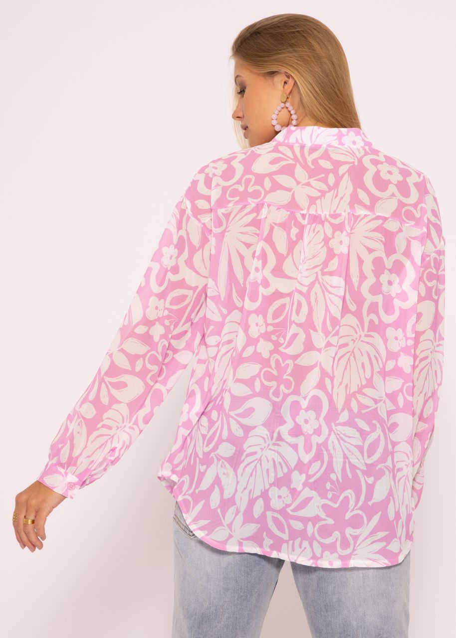 Transparent blouse with print, pink / white