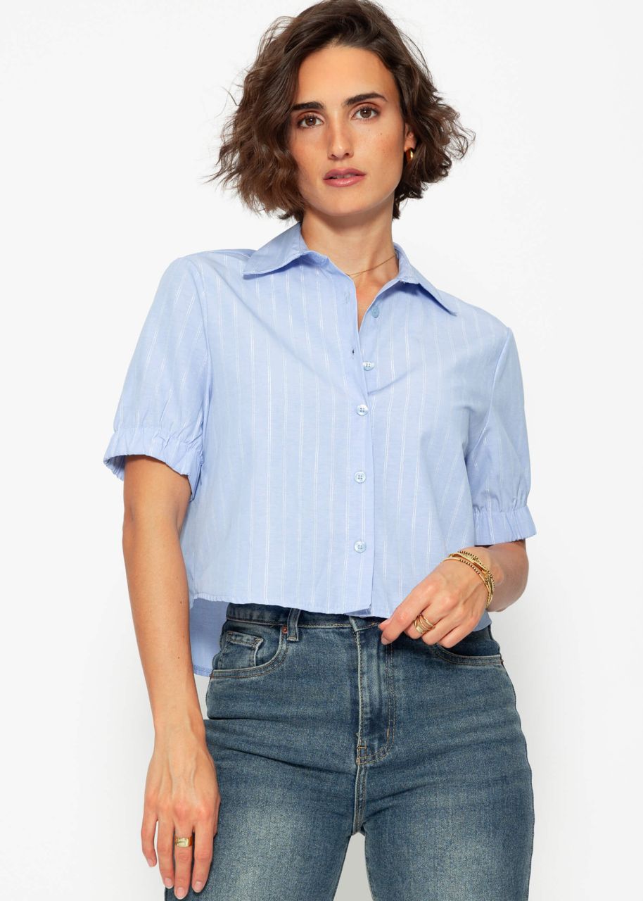 Shorter blouse with lurex stripes - light blue