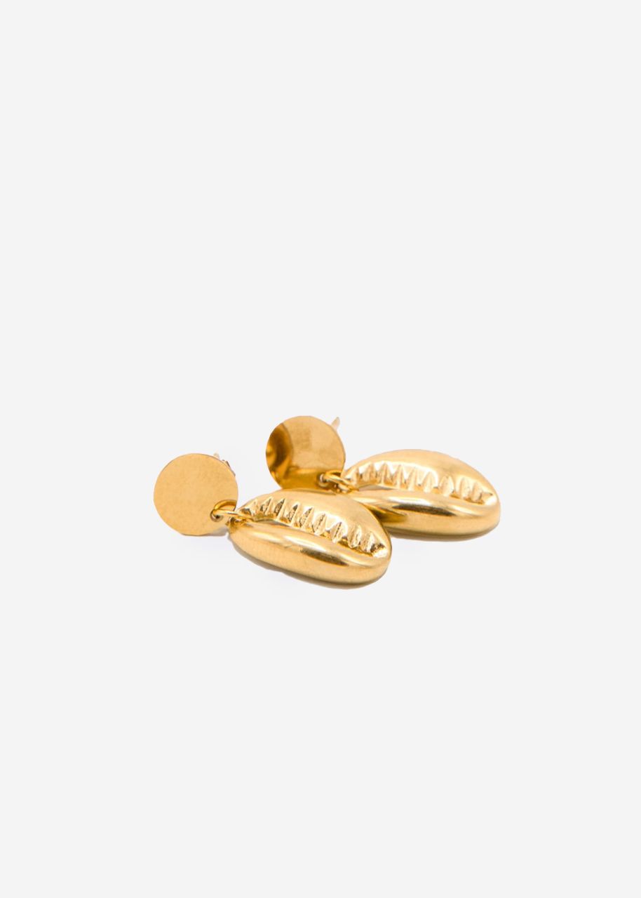 Stud earrings with hanging shell, gold