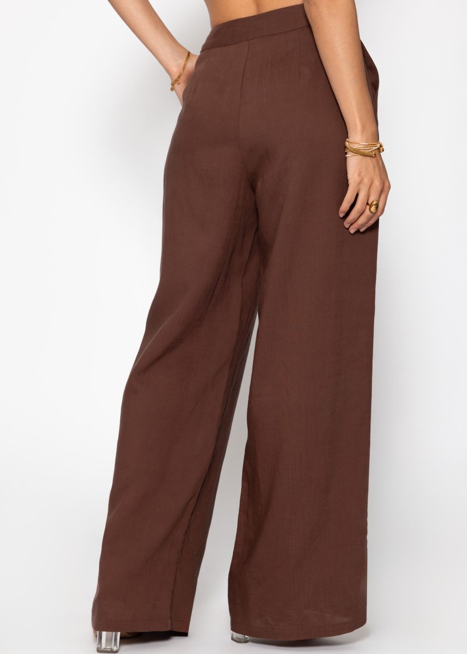 Linen straight-leg trousers - brown