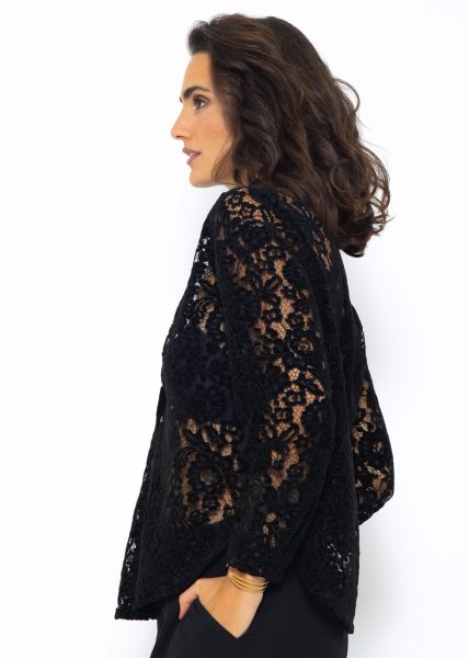Lace blouse with velvet effect - black