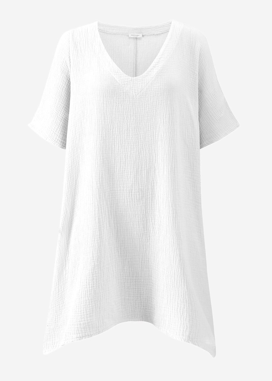 Muslin tunic with V-neck - white