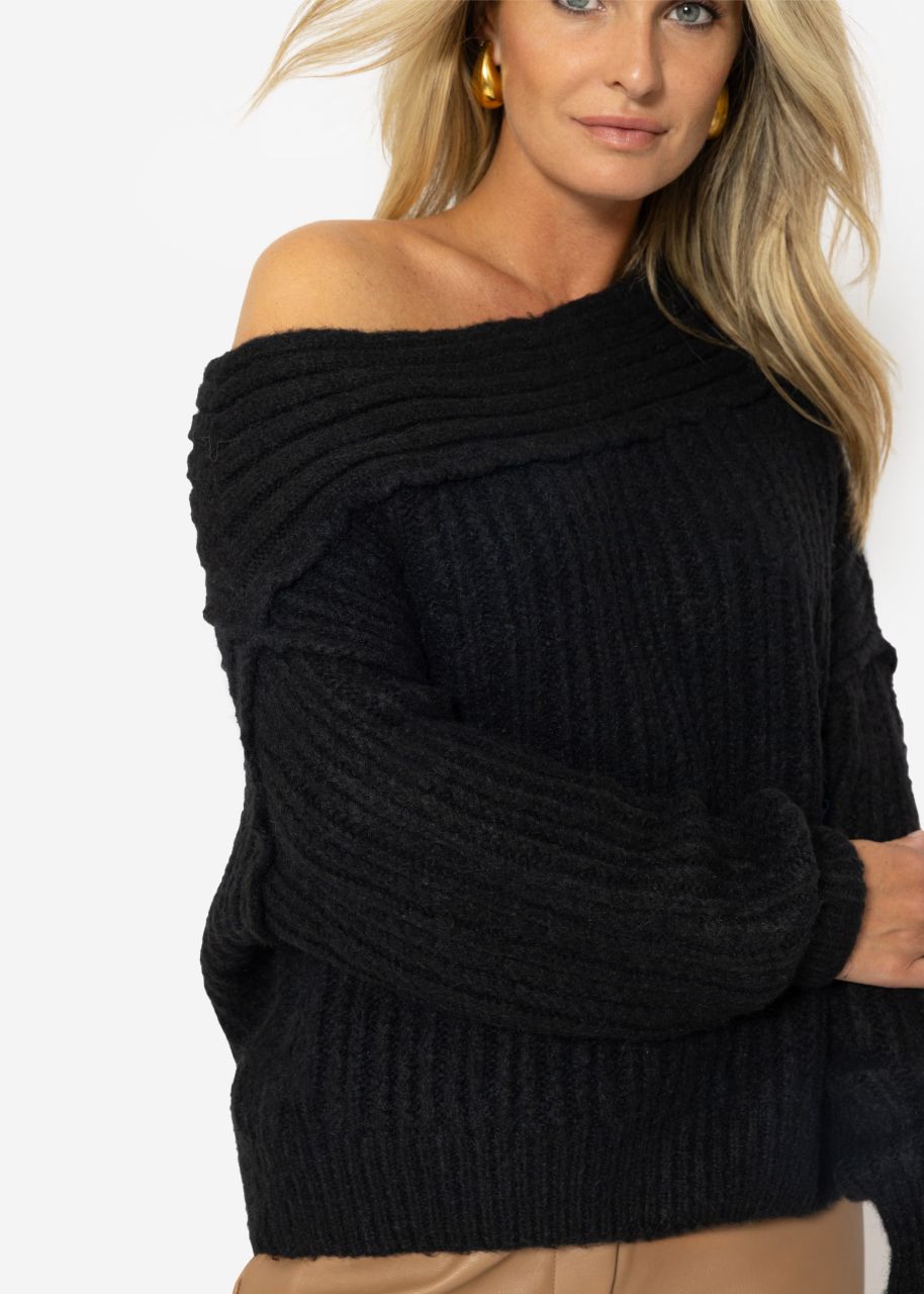 Off-Shoulder knitted jumper, black