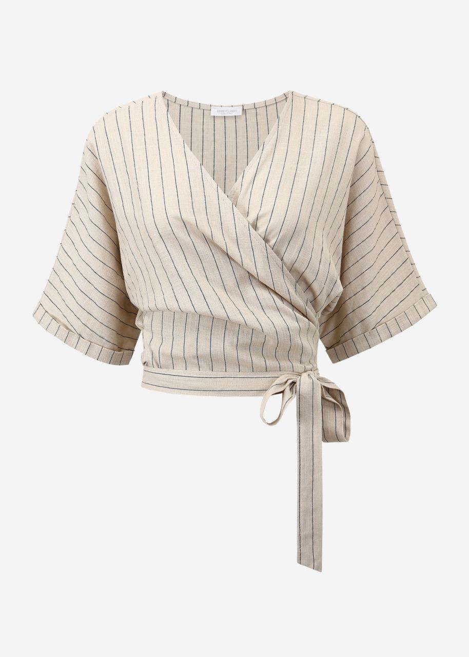 Striped wrap blouse - beige
