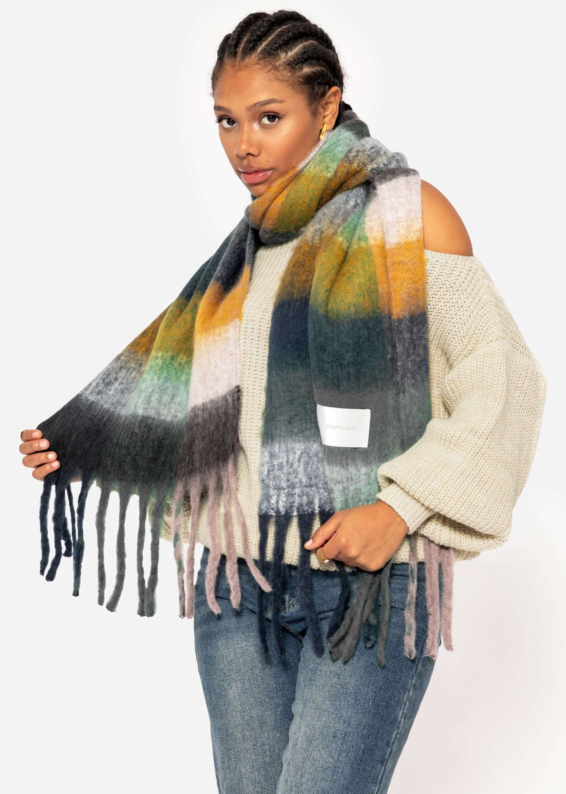 Colourful plaid scarf - dark green