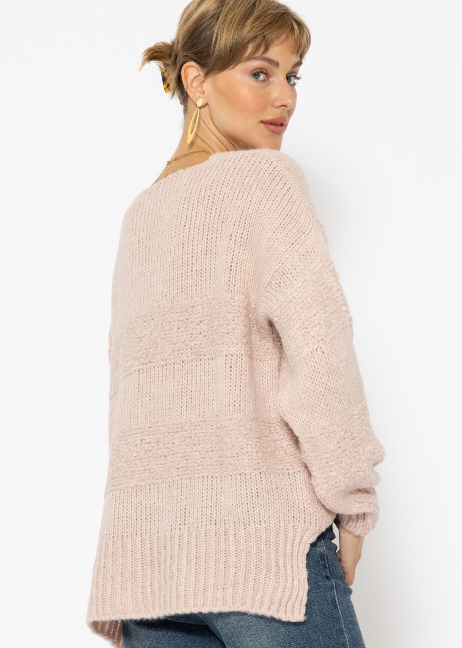 Knitted jumper with V-neck, pink