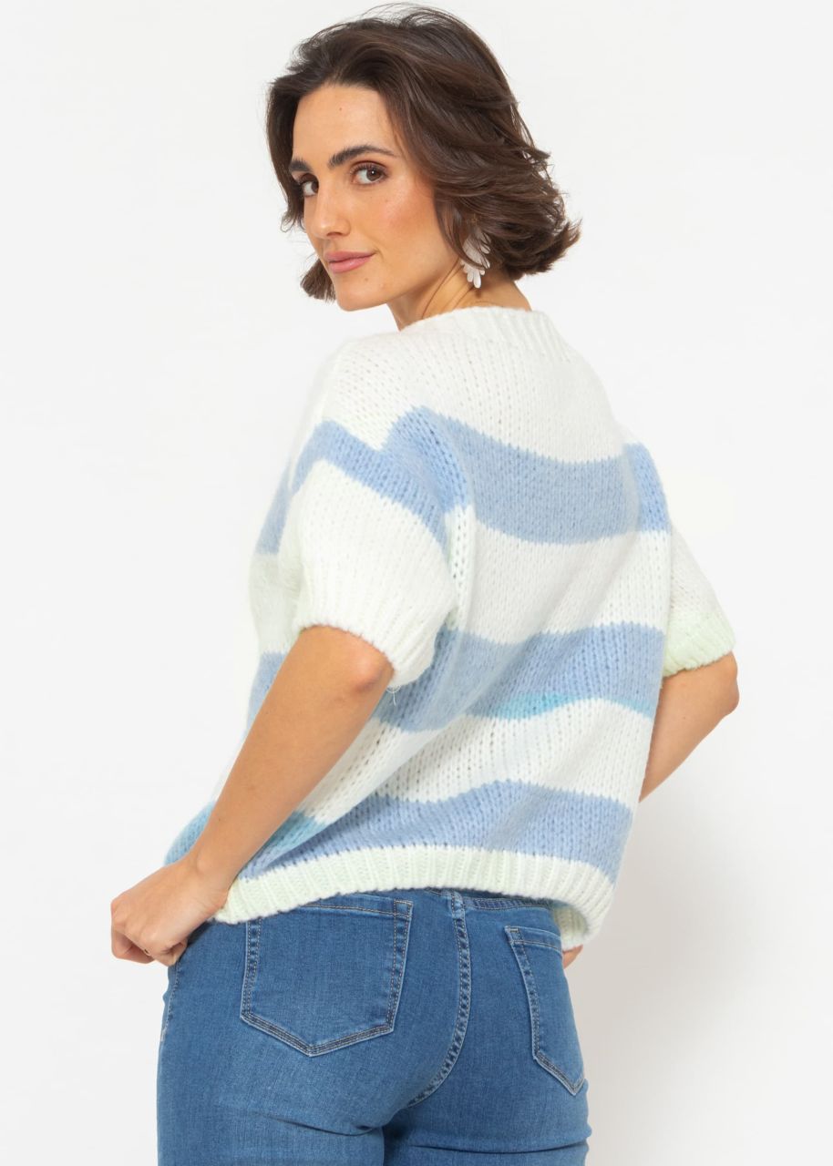 Short sleeve striped sweater - blue-offwhite