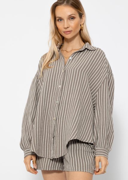 Striped oversize muslin blouse - taupe