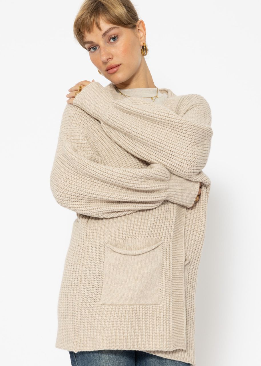 Knitted cardigan with pockets - beige