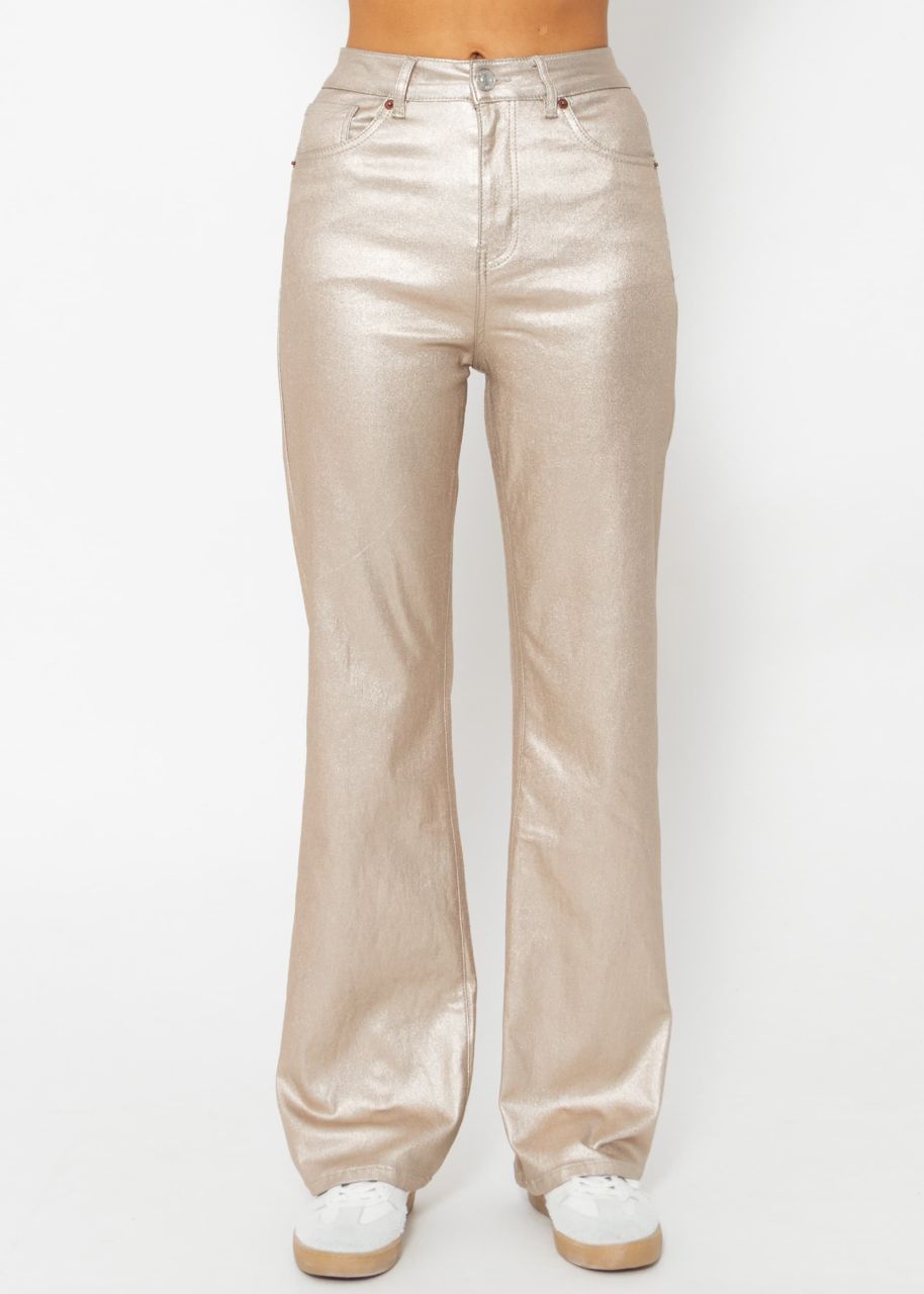 Highwaist jeans, metallic, with straight leg - gold