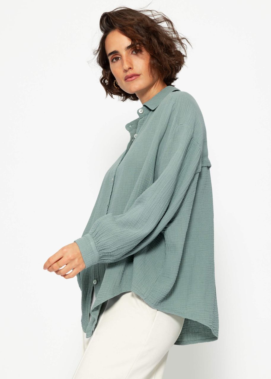 Oversize muslin blouse, short, sage green