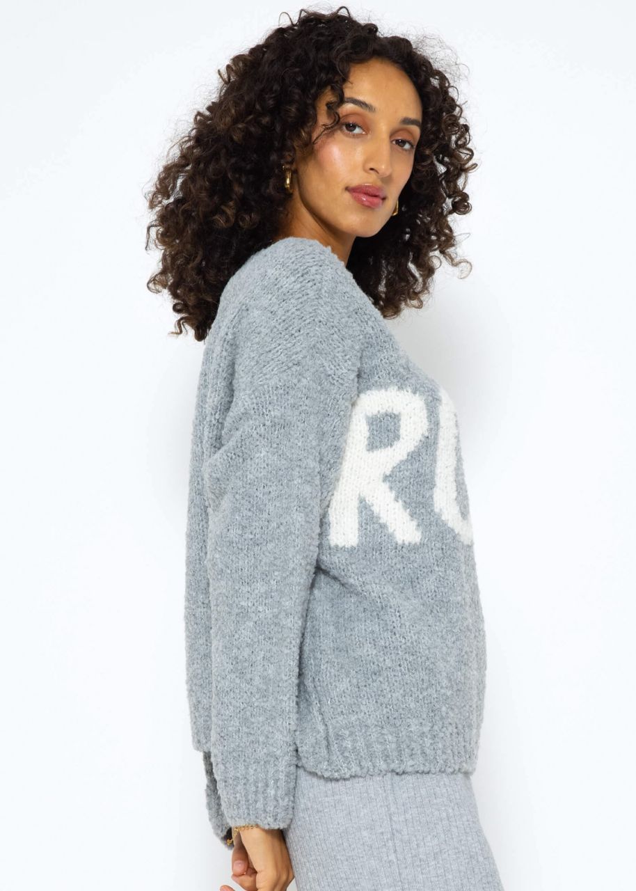 Oversize jumper with "Rock" lettering - grey-white