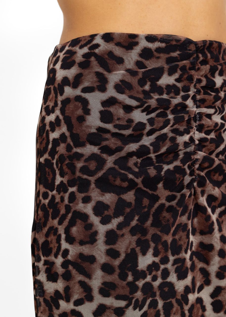 Short mesh skirt with leopard print - black- beige