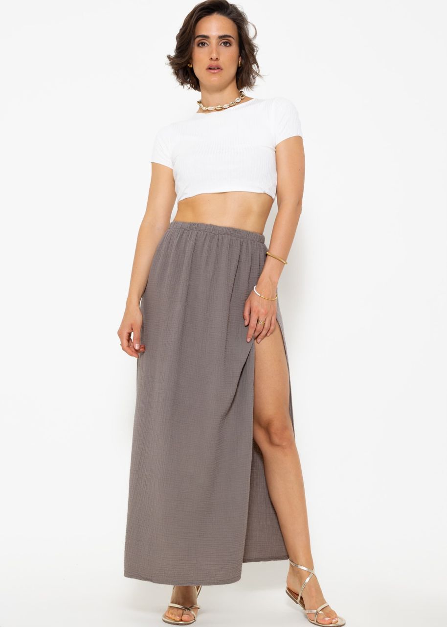 Long muslin skirt with high slit - taupe