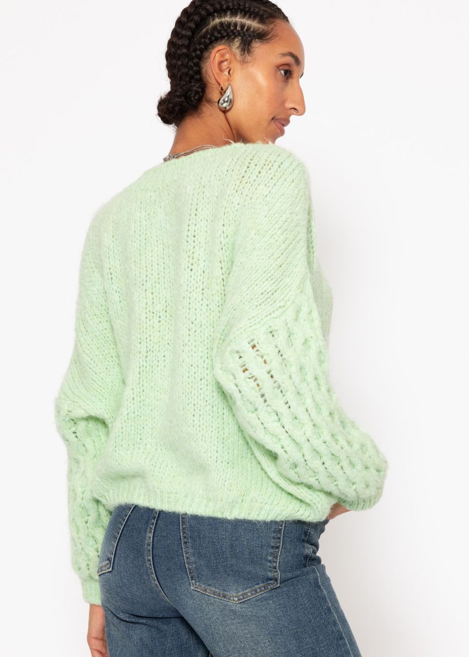 Fluffy knitted sweater - sage green