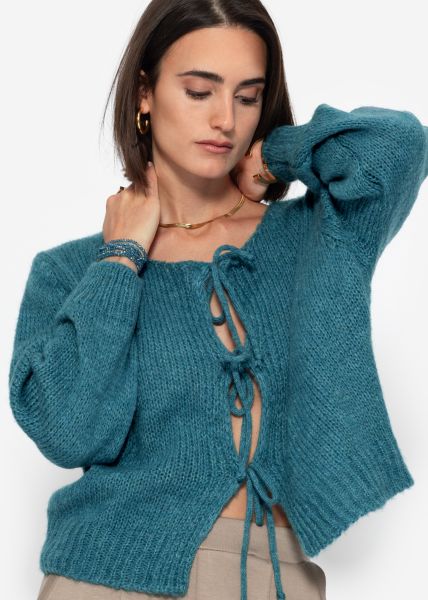 Cardigan with bow closure - petrol blue