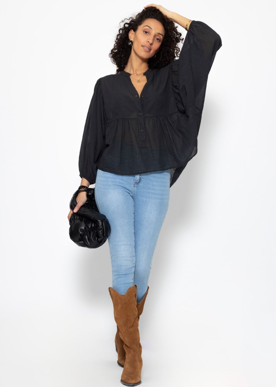 Oversize cotton voile blouse - black