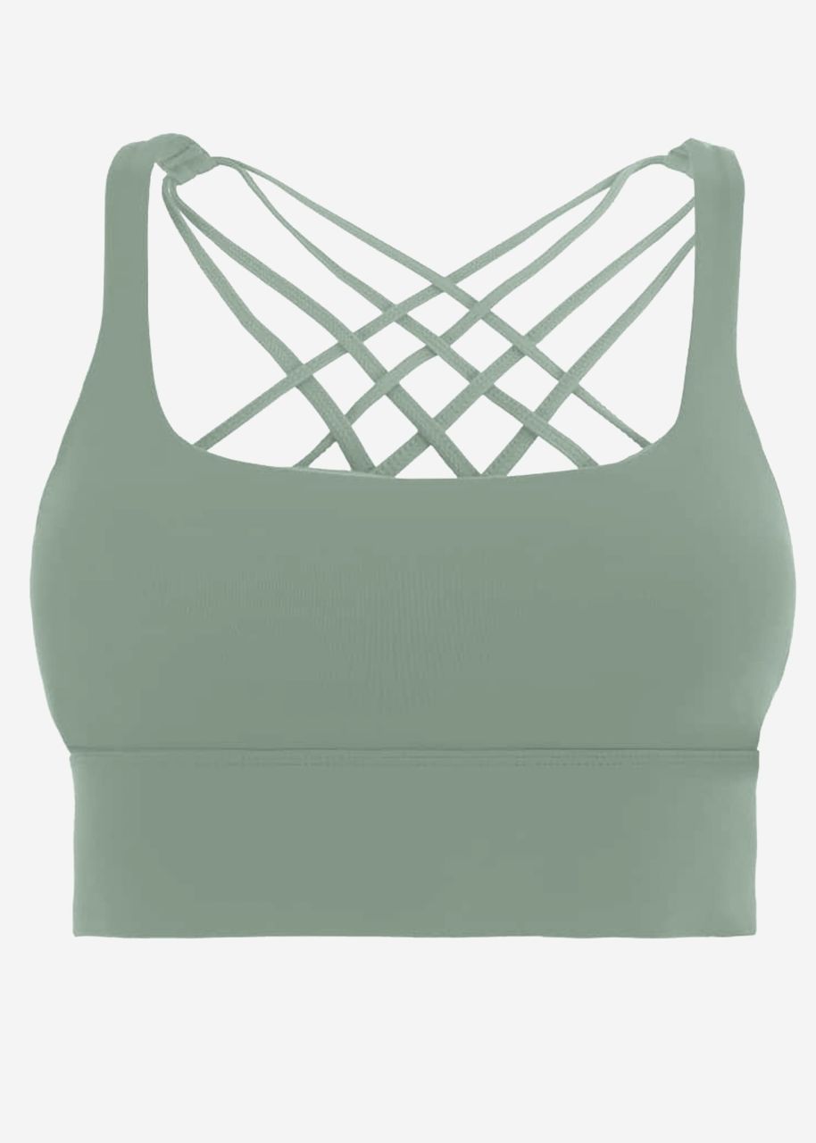 Crop sports bra with cross back - khaki