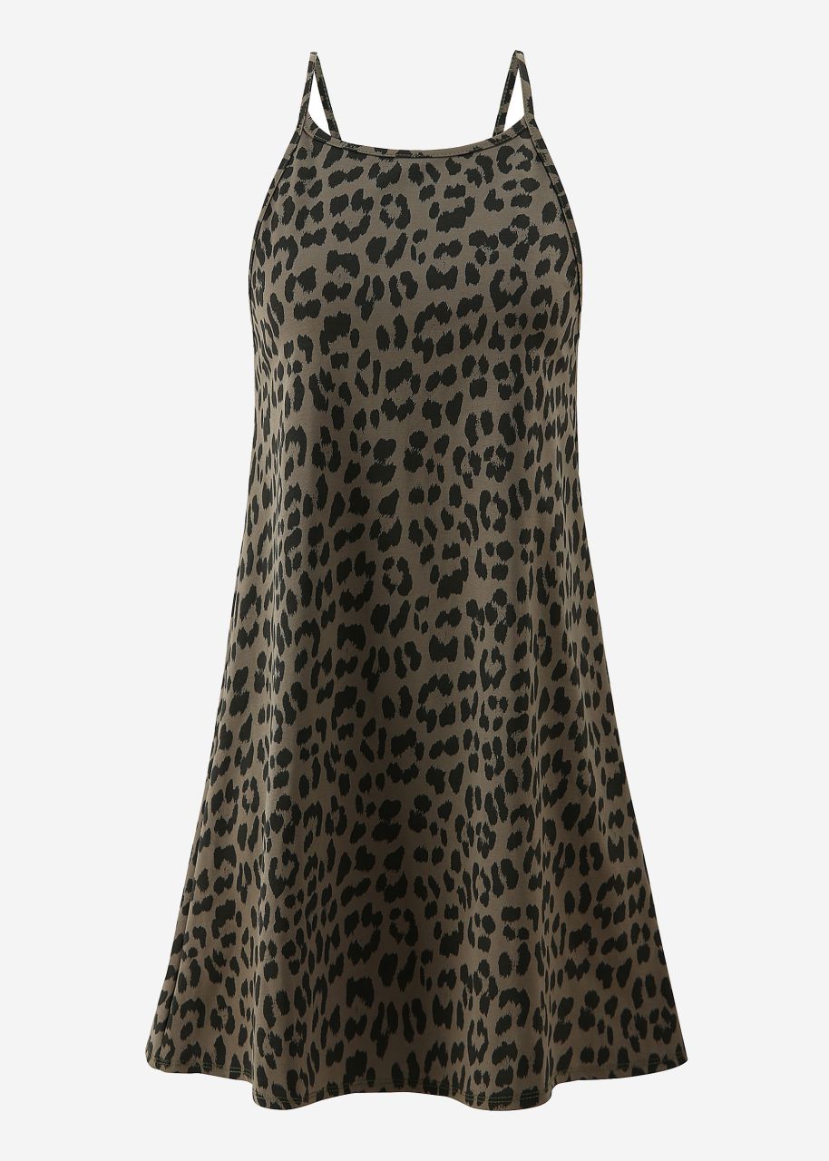 Jersey dress with leo print - khaki