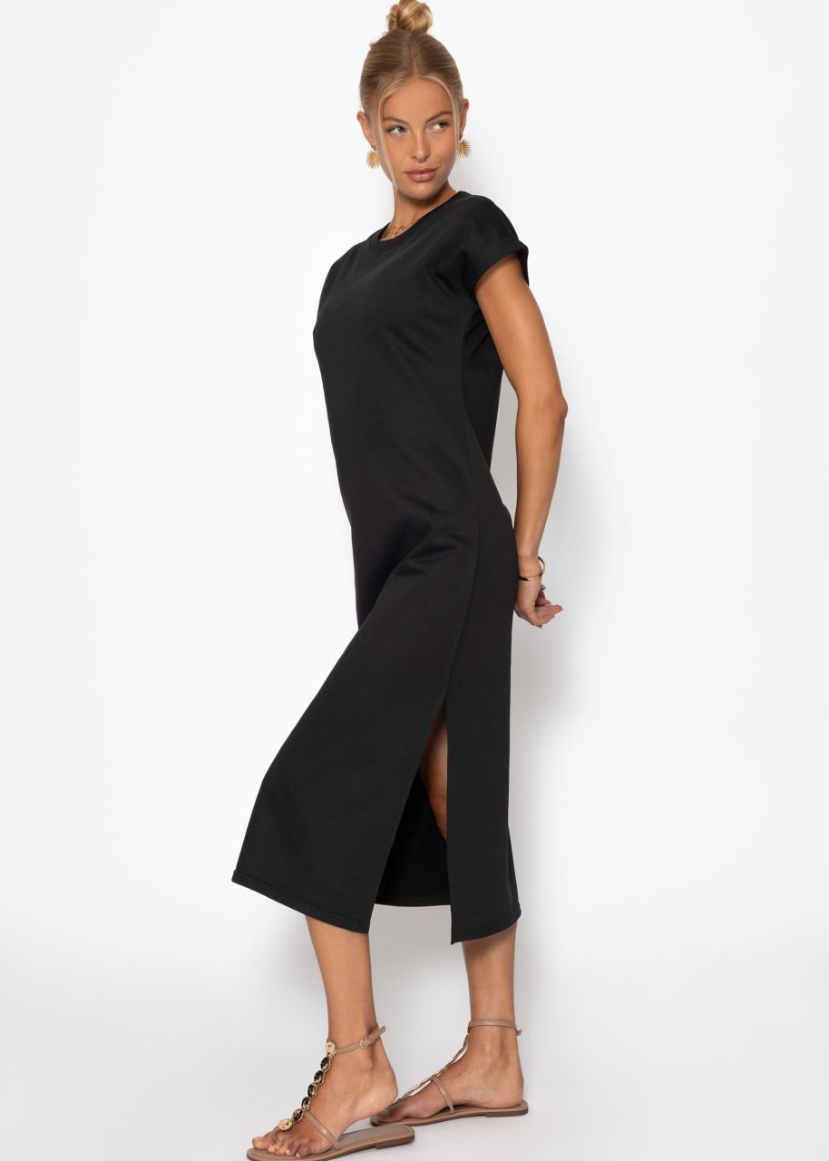 Long sweat dress with slit - black