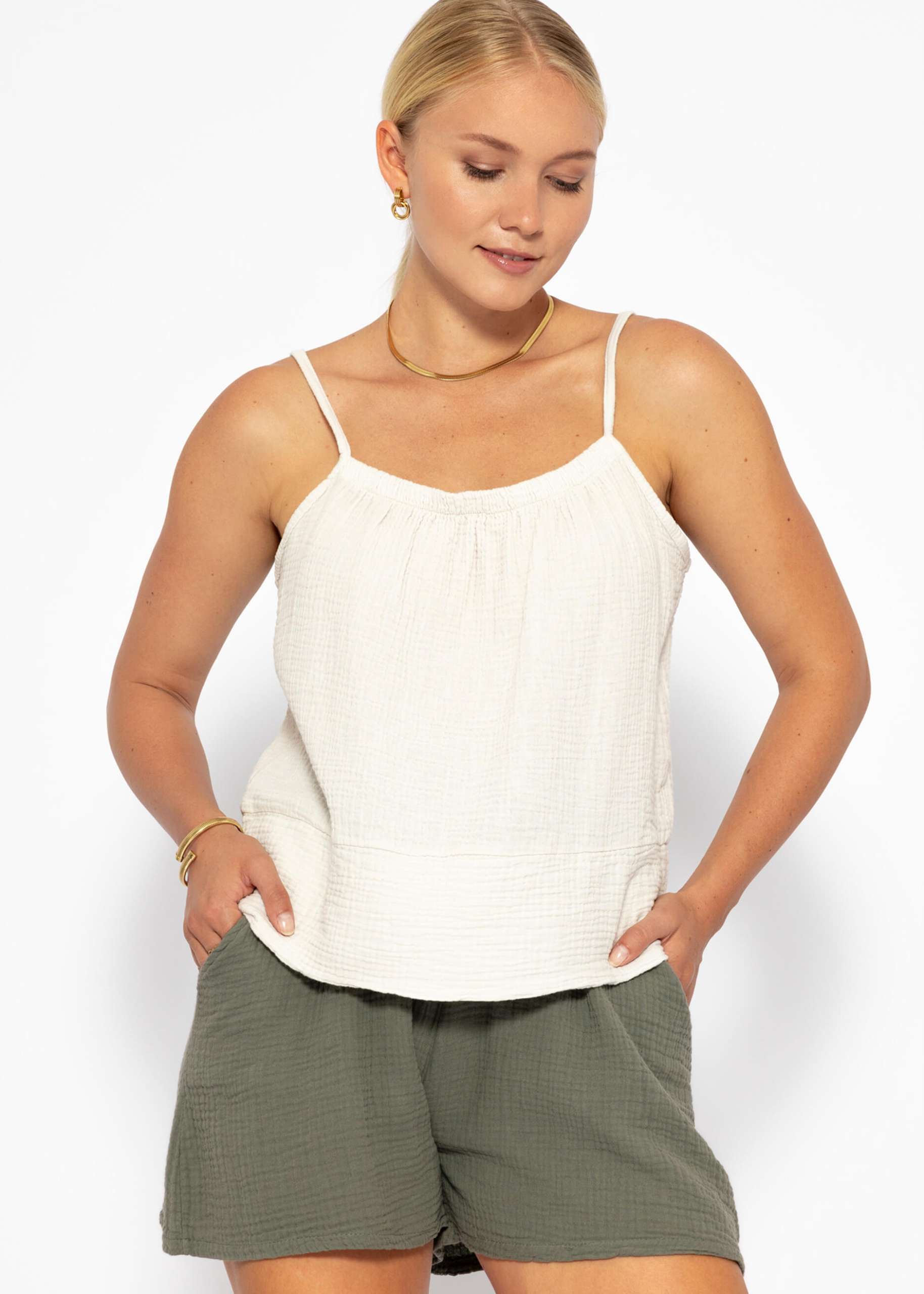 Muslin top with straps - light beige