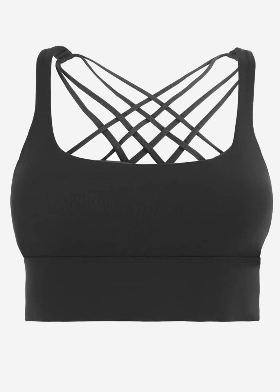 Crop sports bra with cross back - black