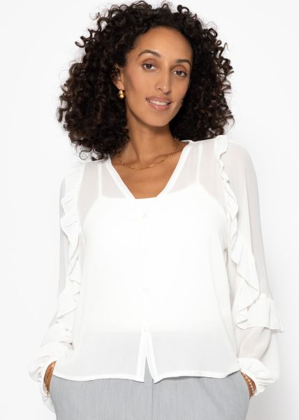 Chiffon blouse with flounces - offwhite