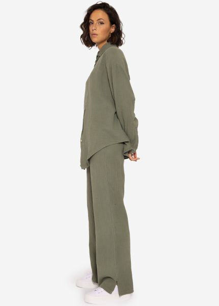 Muslin blouse oversize, short, khaki