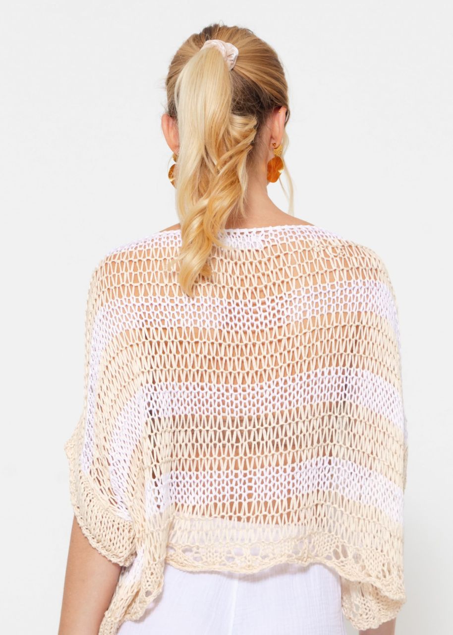 Chunky striped crop jumper - beige and white