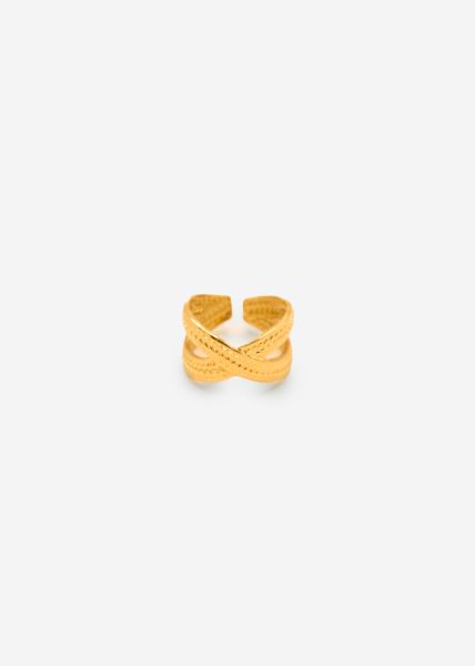 Crossed ring with texture - gold