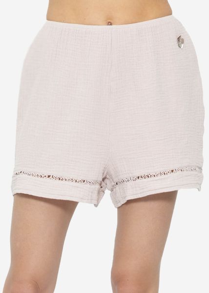 Muslin pyjama shorts with lace trim - dusky pink
