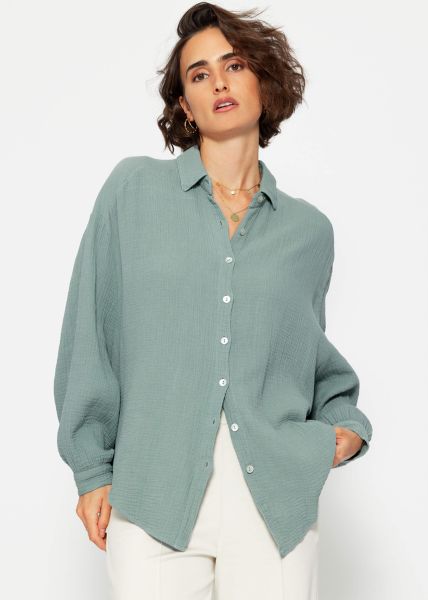 Oversize muslin blouse, short, sage green