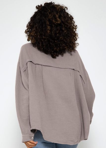 Muslin blouse oversize, short, taupe