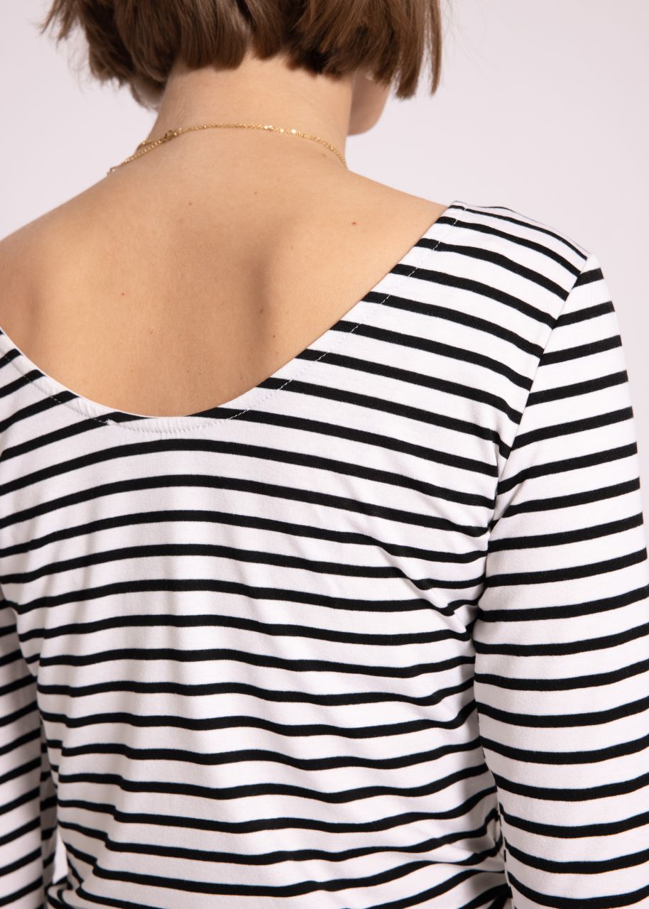 Striped long-sleeved shirt with back cut-out, black/white