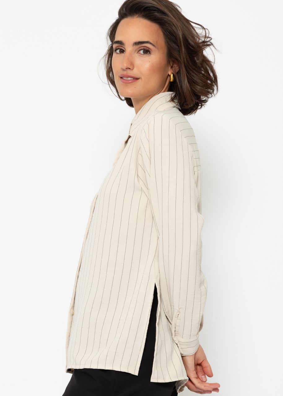 Classic cut blouse with stripes - beige