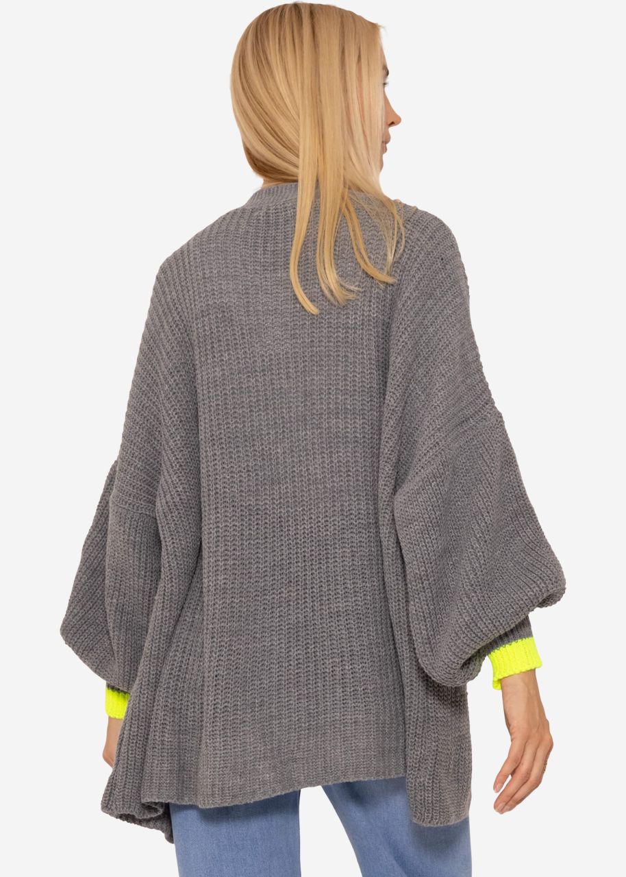 Knitted cardigan with yellow stripes - light grey