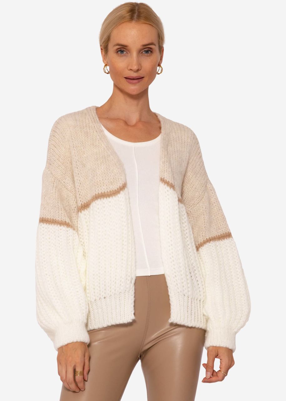 Loose-fitting cardigan - beige-camel-offwhite