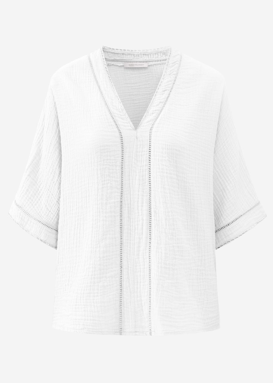 Musselin Bluse mit Spitzeneinsatz - weiß