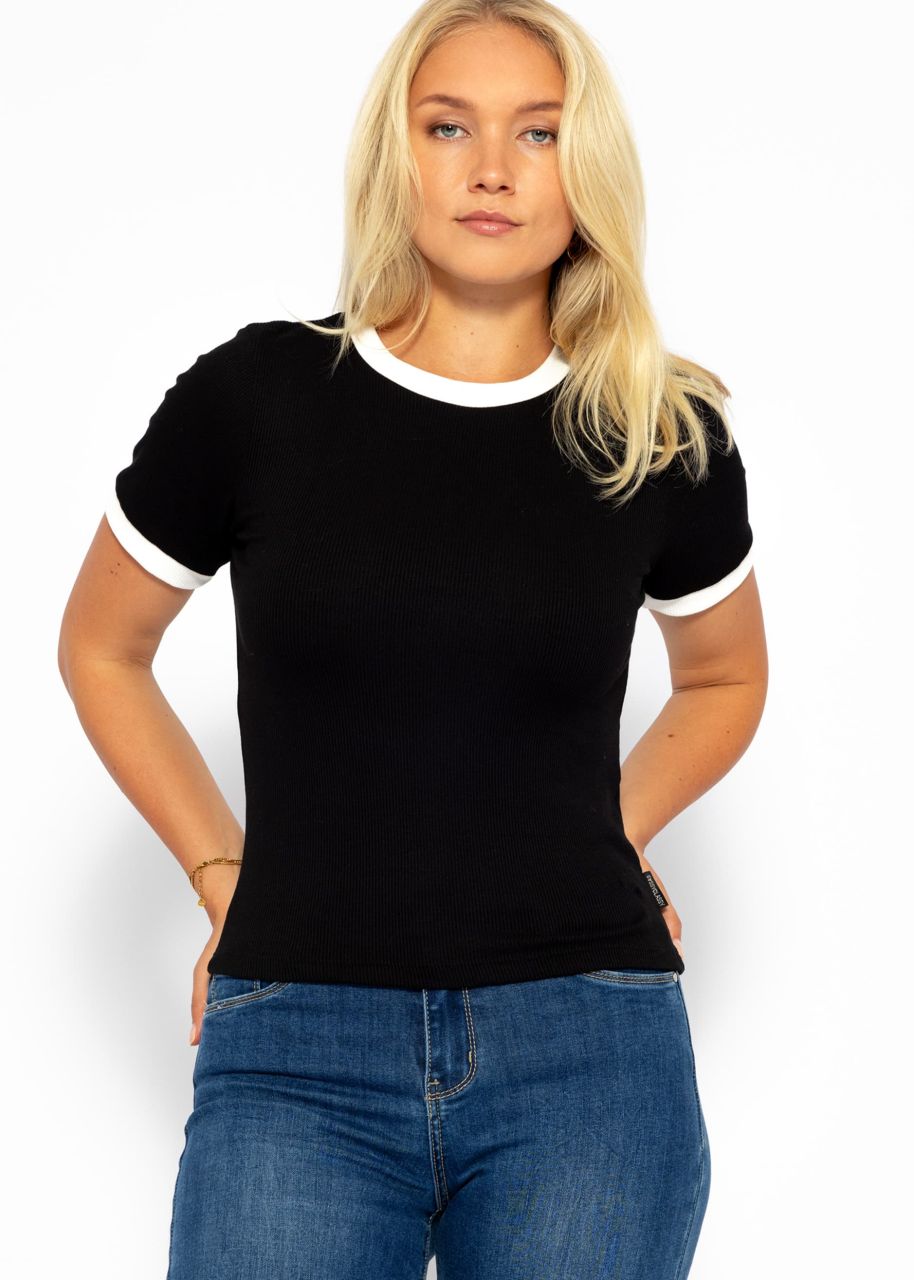 T-shirt with panels- black-offwhite