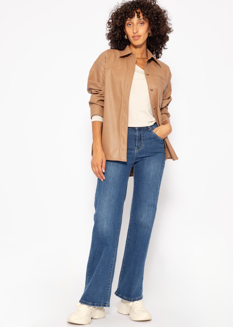 Long-sleeved shirt with asymmetric neckline - beige