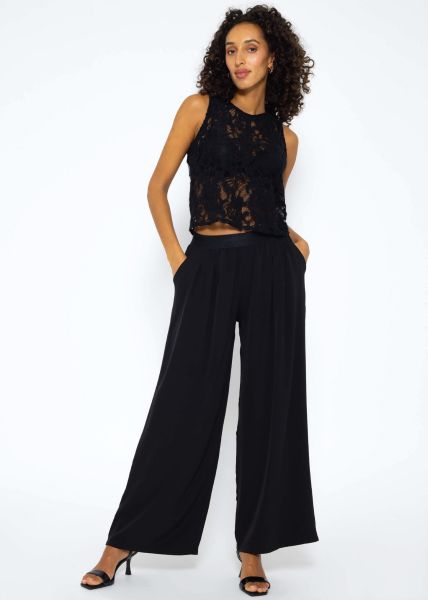 Flowing slip-on trousers with elastic waistband - black