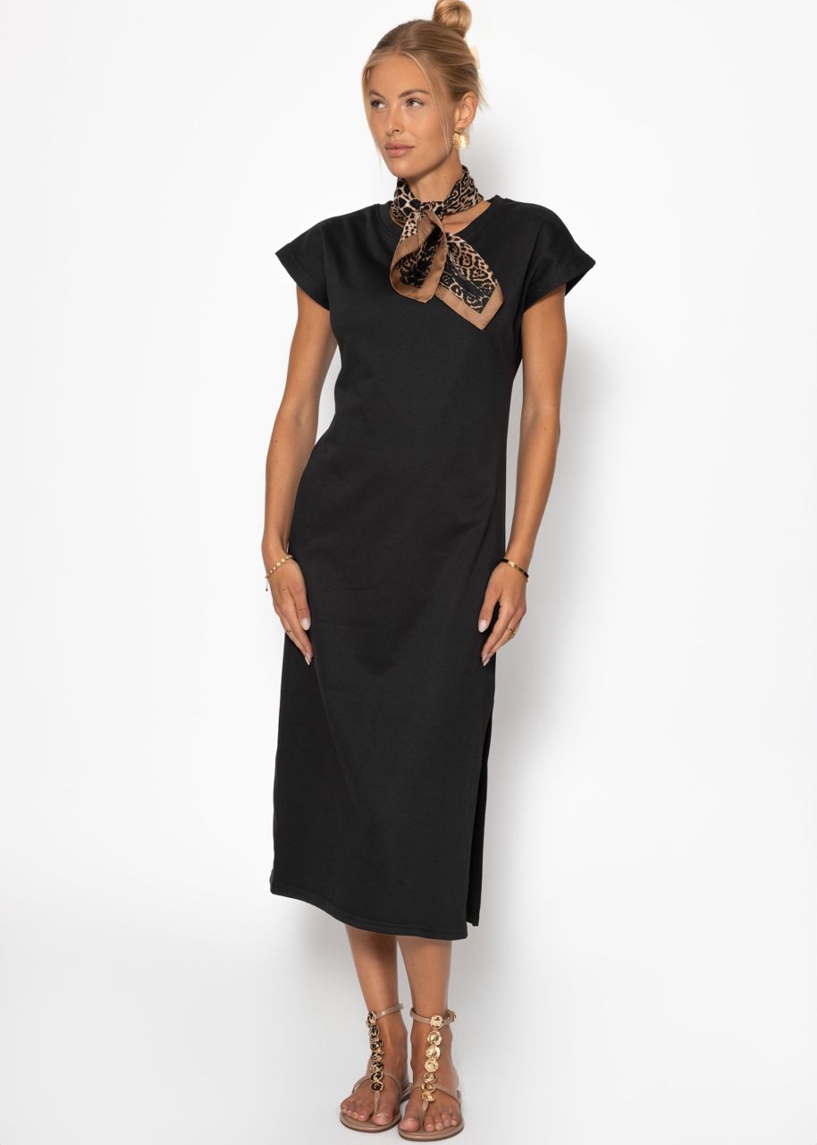 Long sweat dress with slit - black