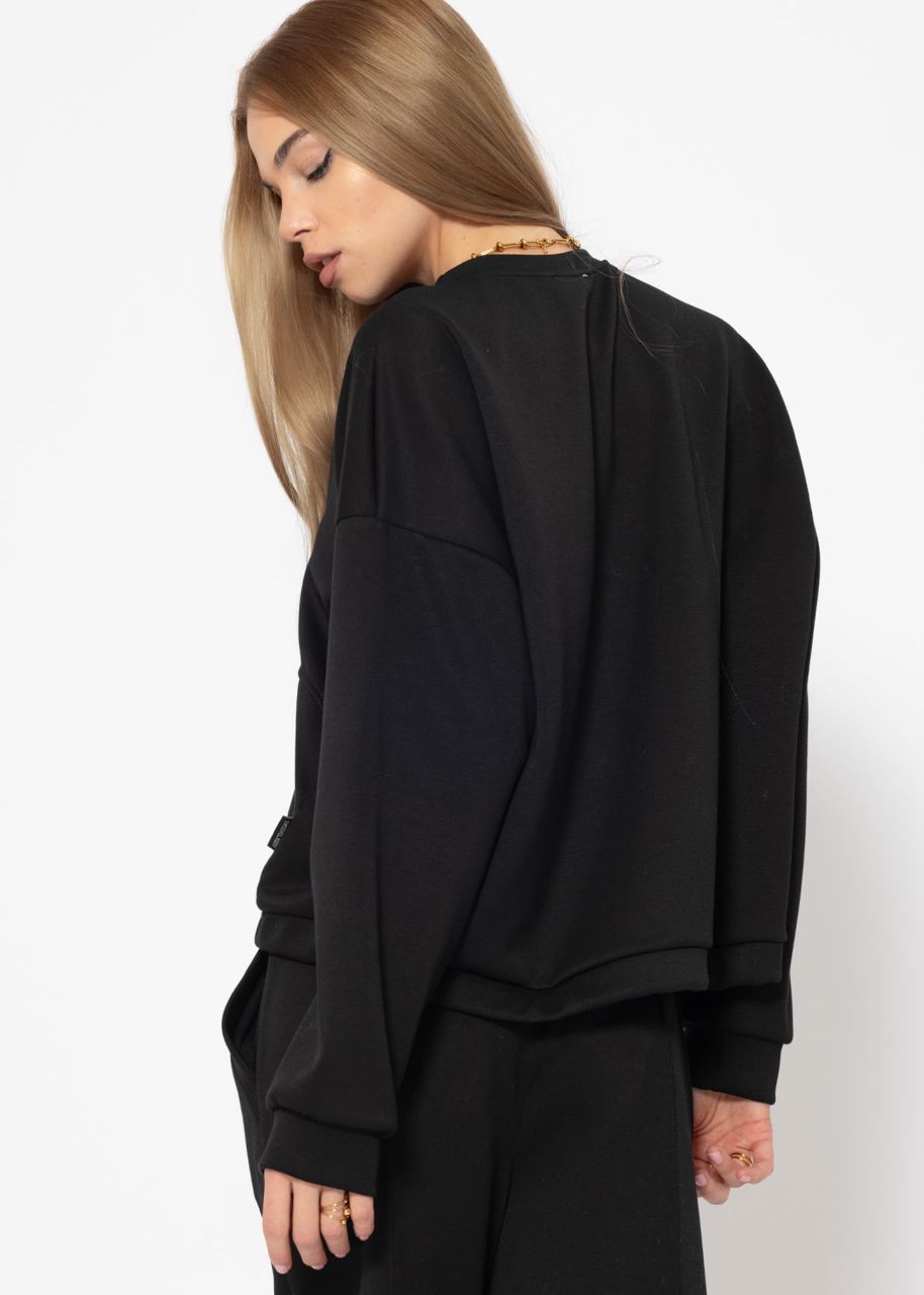 Soft sweatshirt with dividing seams - black