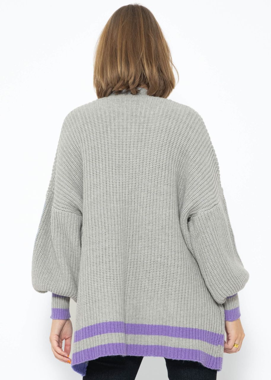 Soft knit cardigan with pockets - grey-purple