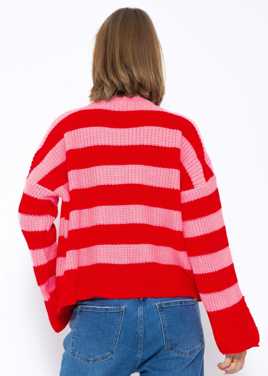 Striped jumper with wide sleeves - pink-red