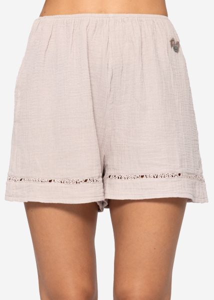 Muslin pyjama shorts with lace trim - dusky pink