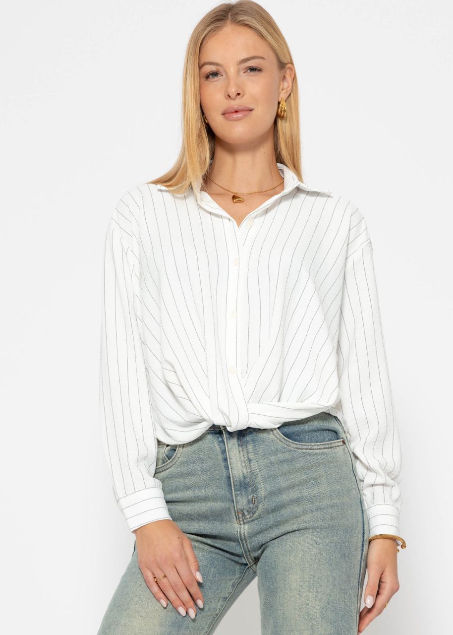 Striped blouse with knot - white